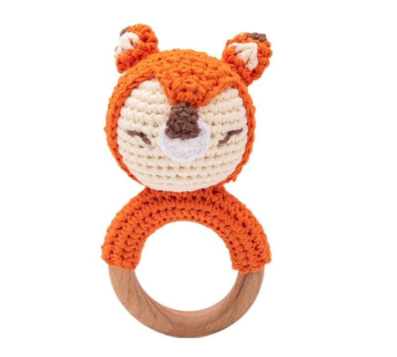 1PC Crochet Animal Bear Rattle Toy Soother Bracelet Wooden Teether Ring Baby Product Mobile Pram Crib Wooden Toys Newborn Gifts