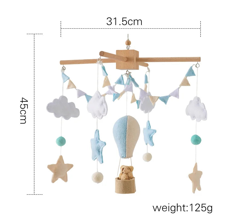 Let's Make Wooden Baby Rattles Soft Felt Cartoon Bear Cloudy Star Moon Hanging Bed Bell Mobile Crib Montessori Education Toys