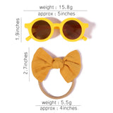 2Pcs/Pack Vintage Kids Summer Bows Headband Round Sunglasses Children Sun Glasses Protection Glasses Baby Hair Accessories