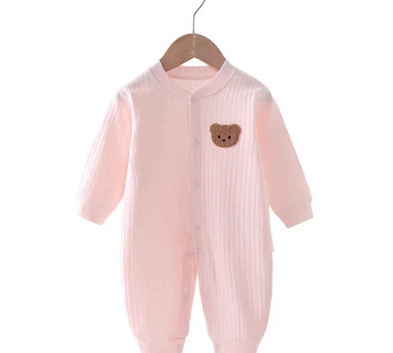 2024 Autumn Baby Romper Solid Color Bear Jumpsuit Cotton Spring Newborn One-Pieces Clothing for Boys Girls Infant Onesie 0-18M