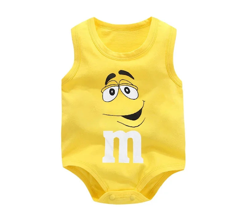 0-24M Newborn Baby Bodysuit for Boys and Girls Letter Print Funny M Bean Cotton Sleeveless Baby Romper Bebes Soft Toddler Onesie