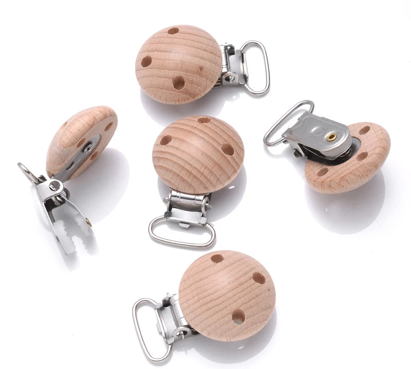 10Pcs Beech Wooden Pacifier Clip Baby Teether Soother Clasp Metal Nursing Accessories Chewable Teething Diy Dummy Clip Chains