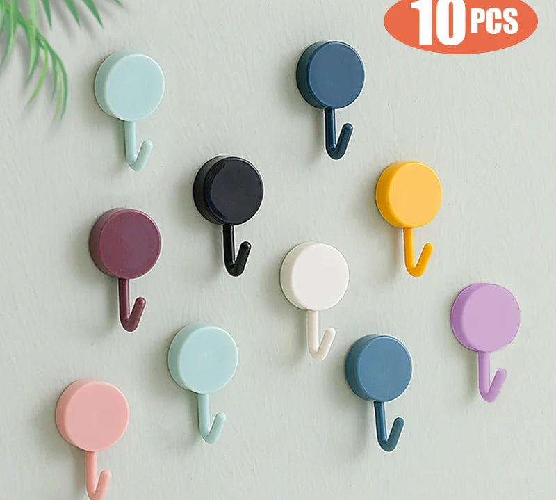 10PCS Self Adhesive Wall Hook Strong Without Drilling Coat Bag Bathroom Door Kitchen Towel Hanger Hooks Home Storage Accessories