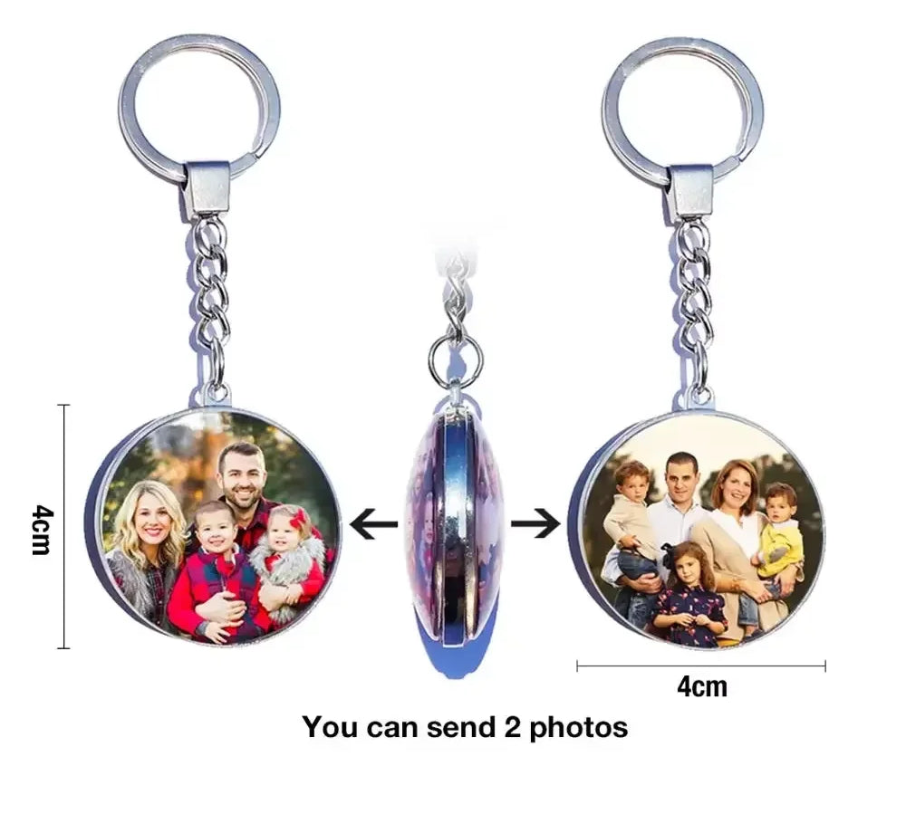 DIY Double Side Photo Custom Keychain Personalized Keyrings Customized Glass Cabochon Family Lovers Baby metal Key chain Gifts