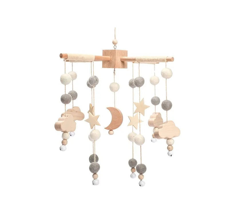 Baby Crib Mobile Wooden Bed Bell Rattle Toy Soft Felt Hot Air Balloon Wind Chime Pendant Newborn Comfort Bed Bell Toys Baby Gift