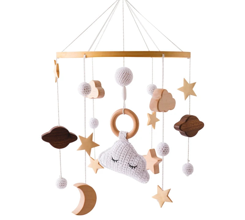 Baby Crib Mobile Wooden Bed Bell Rattle Toy Soft Felt Hot Air Balloon Wind Chime Pendant Newborn Comfort Bed Bell Toys Baby Gift