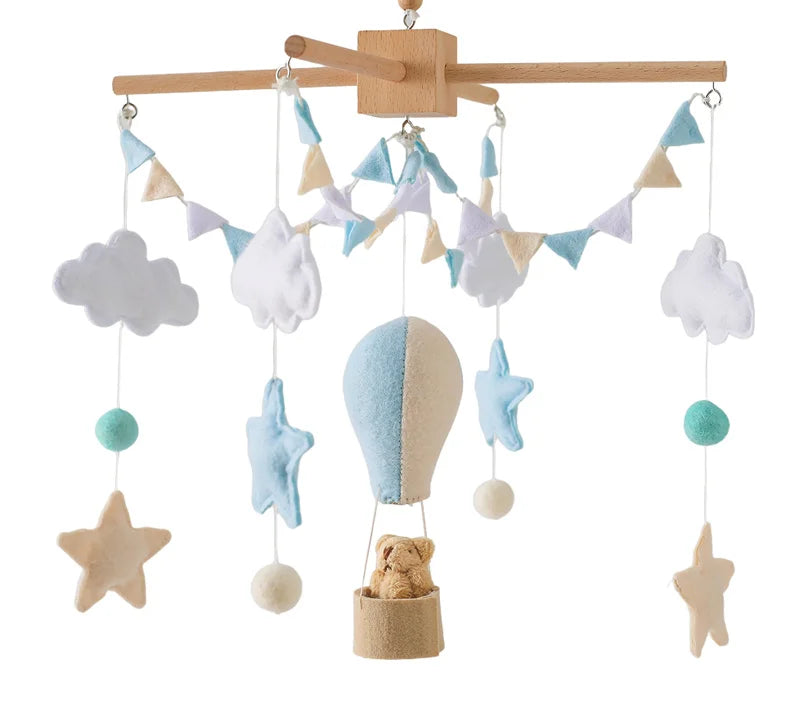 Baby Crib Mobile Wooden Bed Bell Rattle Toy Soft Felt Hot Air Balloon Wind Chime Pendant Newborn Comfort Bed Bell Toys Baby Gift