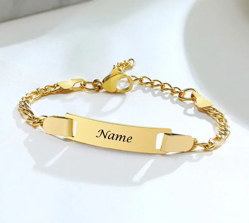 Personalize Baby Name Bracelets Non Allergy Stainless Steel Infant Baptism Bangle Jewelry Custom Boy Girl Family Love Gifts