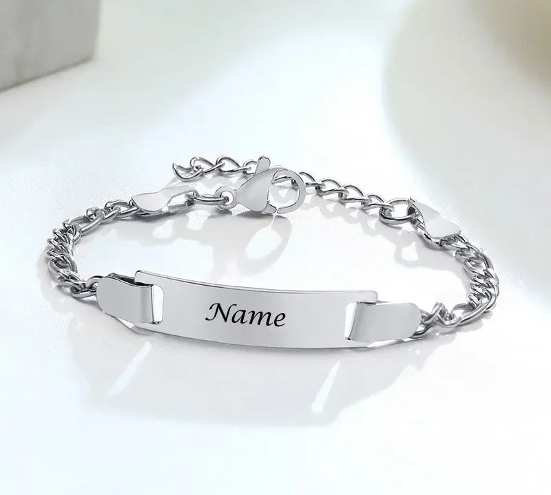 Personalize Baby Name Bracelets Non Allergy Stainless Steel Infant Baptism Bangle Jewelry Custom Boy Girl Family Love Gifts