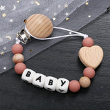 Fashion Personalized Name Baby Pacifier Clips Wooden Dummy Nipple Holder Clip Chain Silicone Letter Beads Newborn Teething Toys