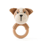 1PC Crochet Animal Bear Rattle Toy Soother Bracelet Wooden Teether Ring Baby Product Mobile Pram Crib Wooden Toys Newborn Gifts