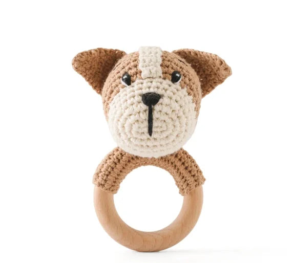 1PC Crochet Animal Bear Rattle Toy Soother Bracelet Wooden Teether Ring Baby Product Mobile Pram Crib Wooden Toys Newborn Gifts