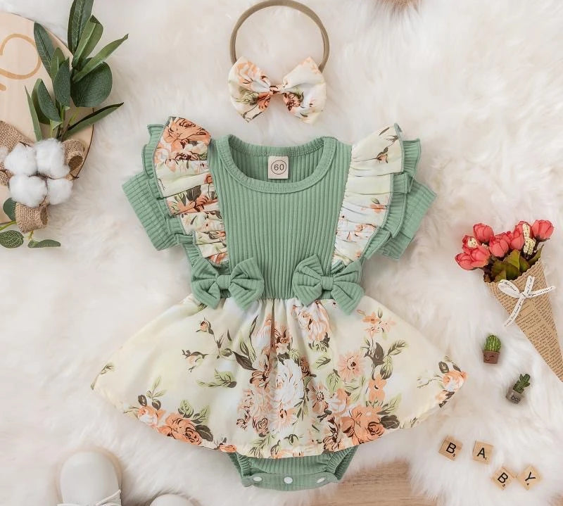 Summer Baby Girl Dress With Bowknot Striped Jumpsuit Cotton Dress For Newborn Floral Clothes Baby Crawling Clothes