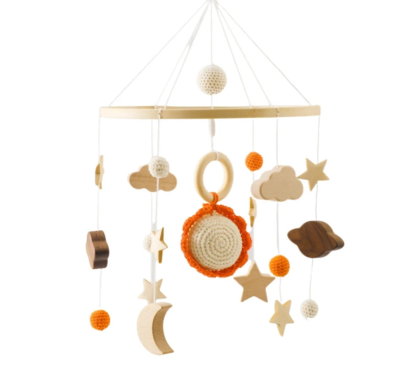 Baby Crib Mobile Wooden Bed Bell Rattle Toy Soft Felt Hot Air Balloon Wind Chime Pendant Newborn Comfort Bed Bell Toys Baby Gift