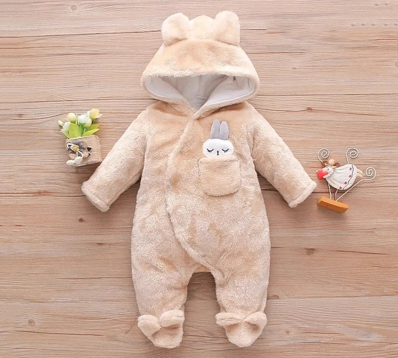 Autumn and Winter New Baby Plush Climbing Clothes Baby Warm and Thick Cartoon Dog Rabbit Cute Cotton Clothes for 0-2 Years