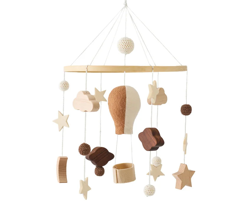 Baby Crib Mobile Wooden Bed Bell Rattle Toy Soft Felt Hot Air Balloon Wind Chime Pendant Newborn Comfort Bed Bell Toys Baby Gift