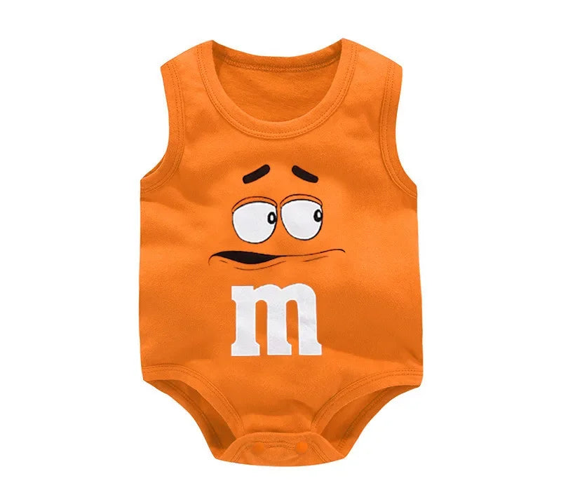 0-24M Newborn Baby Bodysuit for Boys and Girls Letter Print Funny M Bean Cotton Sleeveless Baby Romper Bebes Soft Toddler Onesie