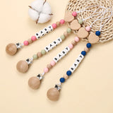 Fashion Personalized Name Baby Pacifier Clips Wooden Dummy Nipple Holder Clip Chain Silicone Letter Beads Newborn Teething Toys