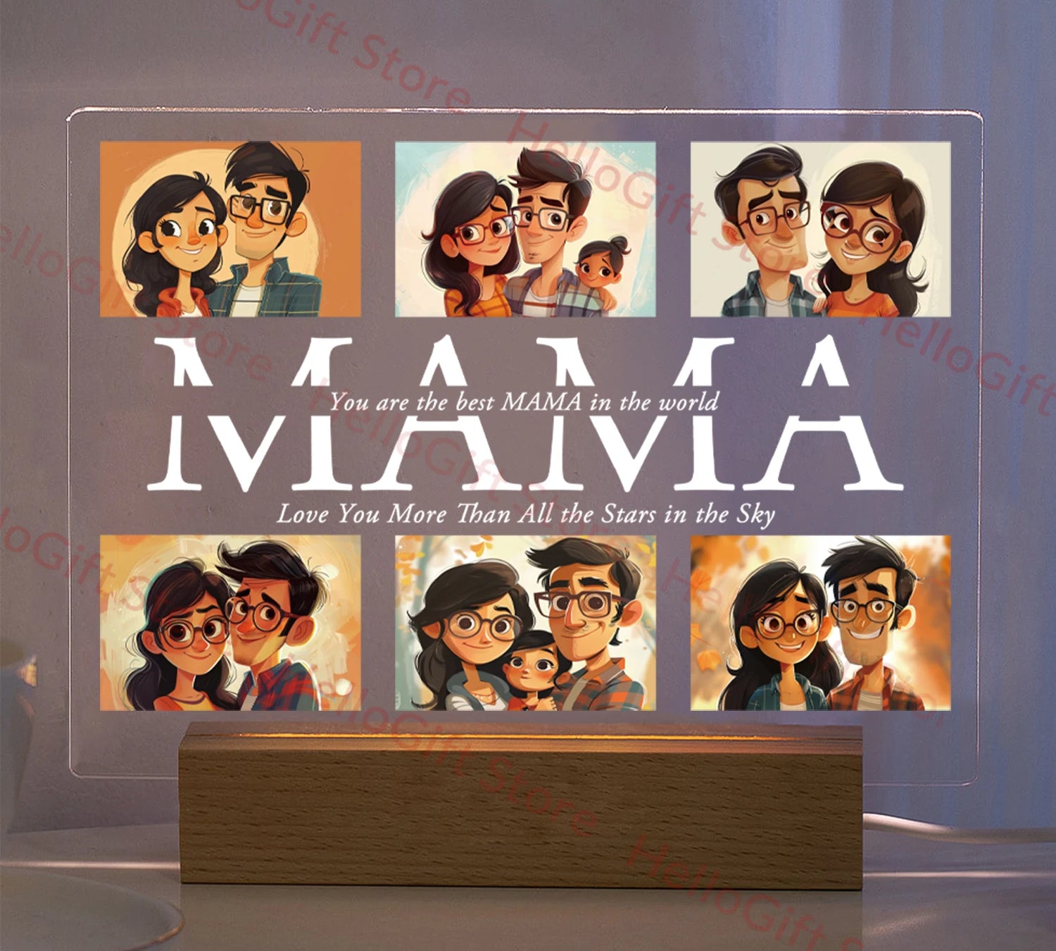 Personalized Custom Photo Text 3D Acrylic Lamp Customized Bedroom NightLight for MOM DAD LOVE Family Birthday Christmas Day Gift