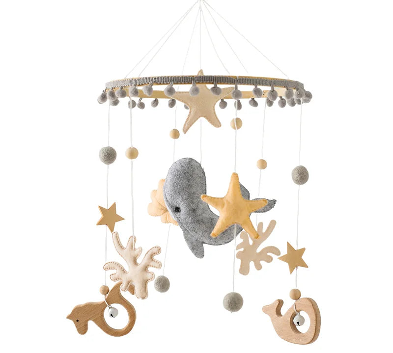 Let's Make Wooden Baby Rattles Soft Felt Cartoon Bear Cloudy Star Moon Hanging Bed Bell Mobile Crib Montessori Education Toys