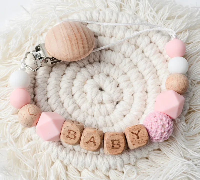 Personalized Name Baby Pacifier Clips Chains Silicone Beads Teethers Dummy Nipple Holder Clip Newborn Teething Toys Accessories