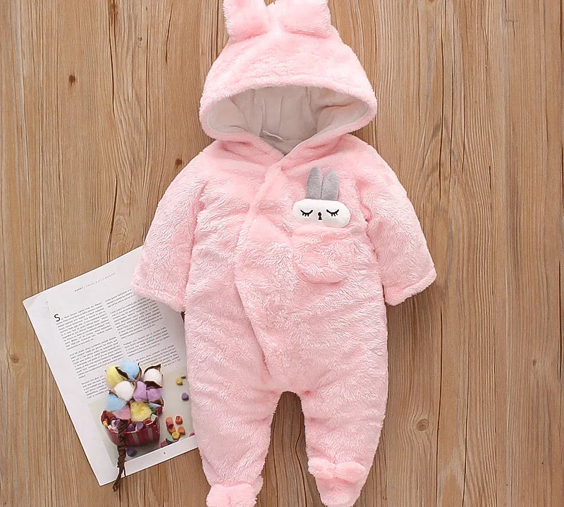 Autumn and Winter New Baby Plush Climbing Clothes Baby Warm and Thick Cartoon Dog Rabbit Cute Cotton Clothes for 0-2 Years