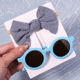 2Pcs/Pack Vintage Kids Summer Bows Headband Round Sunglasses Children Sun Glasses Protection Glasses Baby Hair Accessories