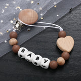 Fashion Personalized Name Baby Pacifier Clips Wooden Dummy Nipple Holder Clip Chain Silicone Letter Beads Newborn Teething Toys