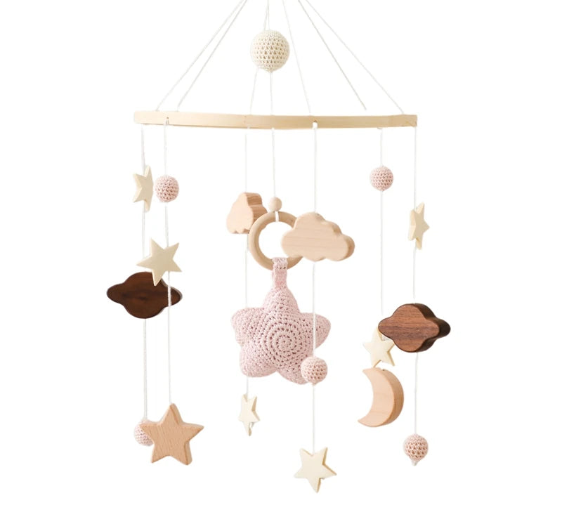 Baby Crib Mobile Wooden Bed Bell Rattle Toy Soft Felt Hot Air Balloon Wind Chime Pendant Newborn Comfort Bed Bell Toys Baby Gift