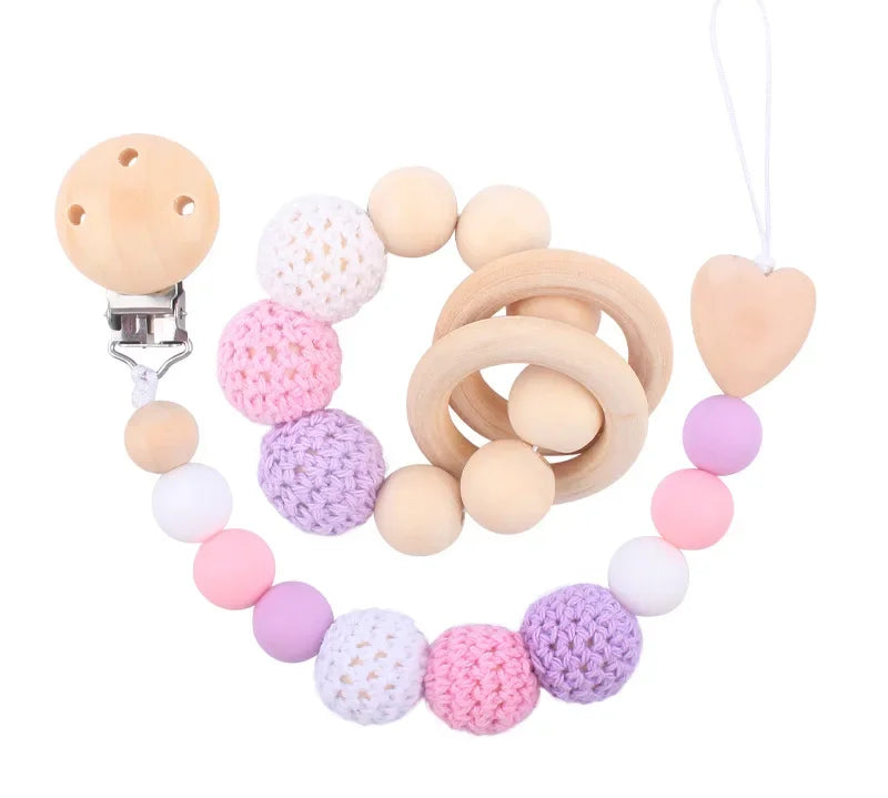 1-2pcs New Baby Pacifier Clips Teethers Bracelet Babies Chain Cute Big Crochet Color Wool Ball Newborn Dummy Nipples Holder Clip