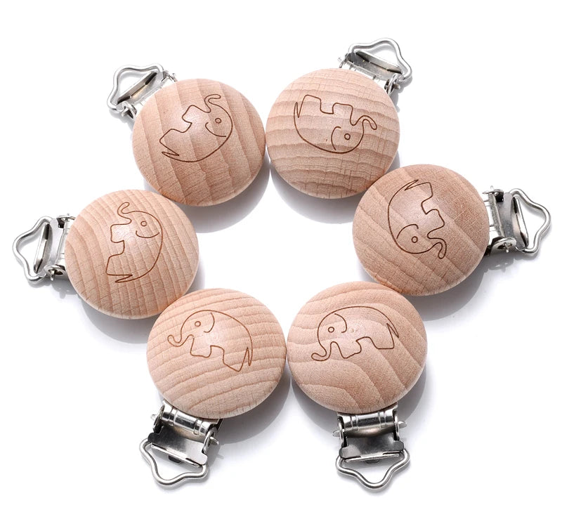 10Pcs Beech Wooden Pacifier Clip Baby Teether Soother Clasp Metal Nursing Accessories Chewable Teething Diy Dummy Clip Chains