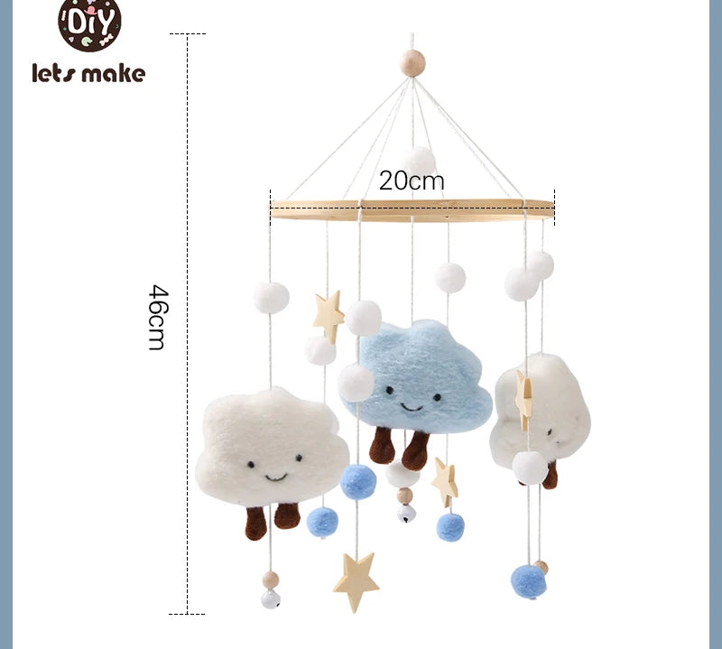 Let's Make Wooden Baby Rattles Soft Felt Cartoon Bear Cloudy Star Moon Hanging Bed Bell Mobile Crib Montessori Education Toys