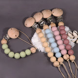 Baby Pacifier Clip Wood Color Silicone Bead Infant Teether Soother Anti-drop Chain Newborn Safe Teething Toy Dummy Nipple Holder