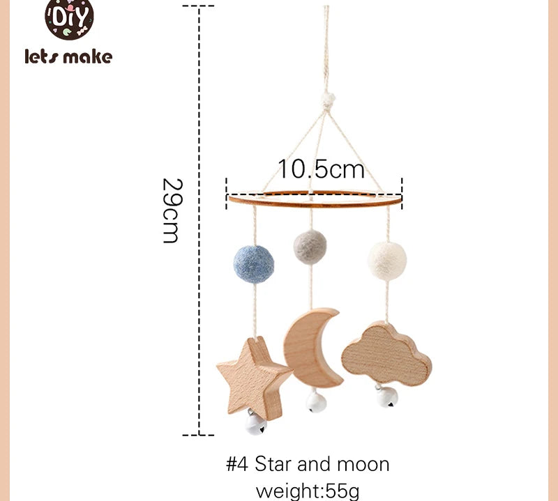 Let's Make Wooden Baby Rattles Soft Felt Cartoon Bear Cloudy Star Moon Hanging Bed Bell Mobile Crib Montessori Education Toys