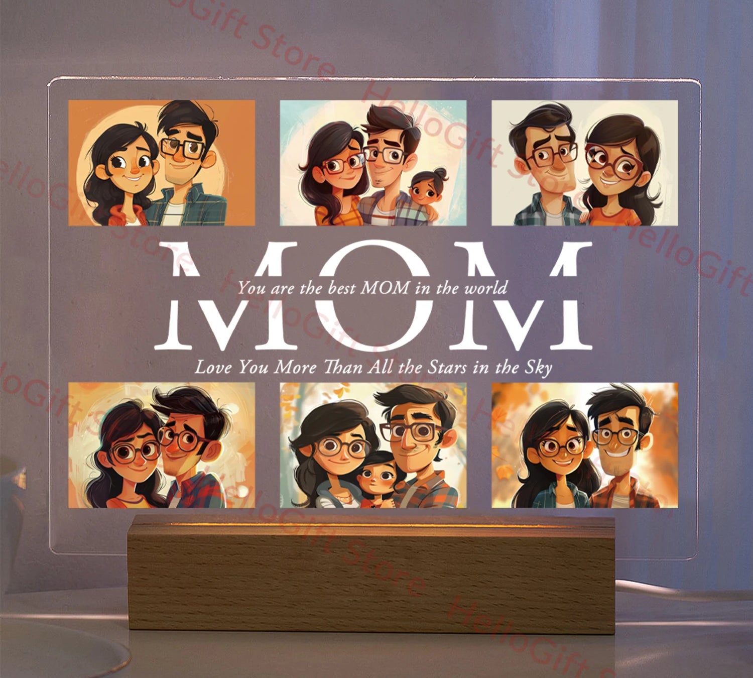 Personalized Custom Photo Text 3D Acrylic Lamp Customized Bedroom NightLight for MOM DAD LOVE Family Birthday Christmas Day Gift