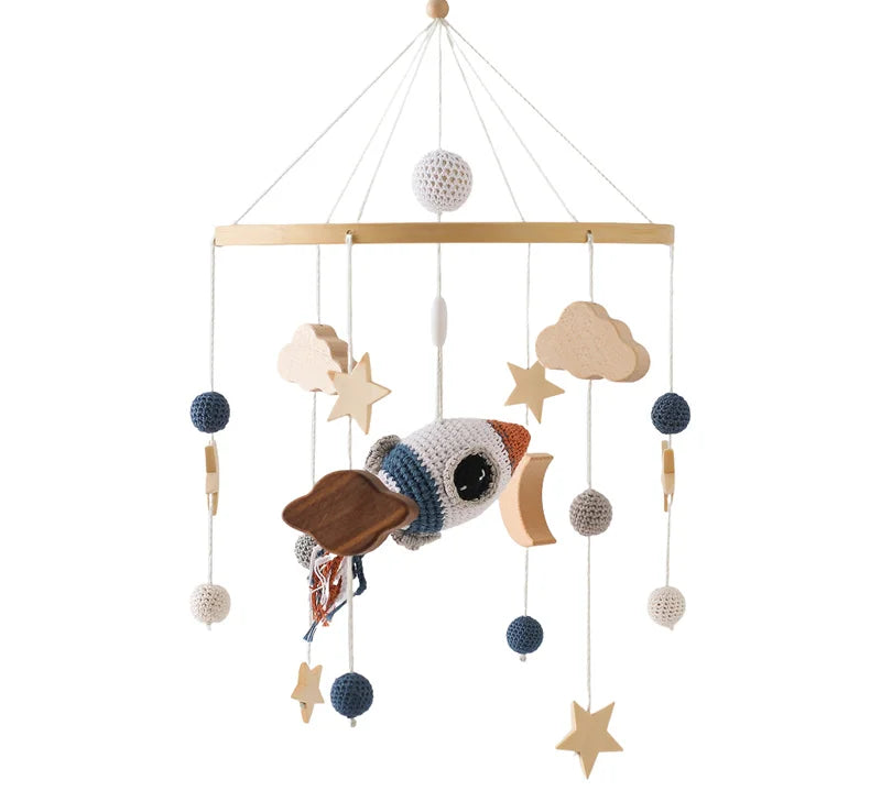 Baby Crib Mobile Wooden Bed Bell Rattle Toy Soft Felt Hot Air Balloon Wind Chime Pendant Newborn Comfort Bed Bell Toys Baby Gift