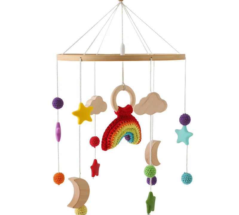 Let's Make Wooden Baby Rattles Soft Felt Cartoon Bear Cloudy Star Moon Hanging Bed Bell Mobile Crib Montessori Education Toys