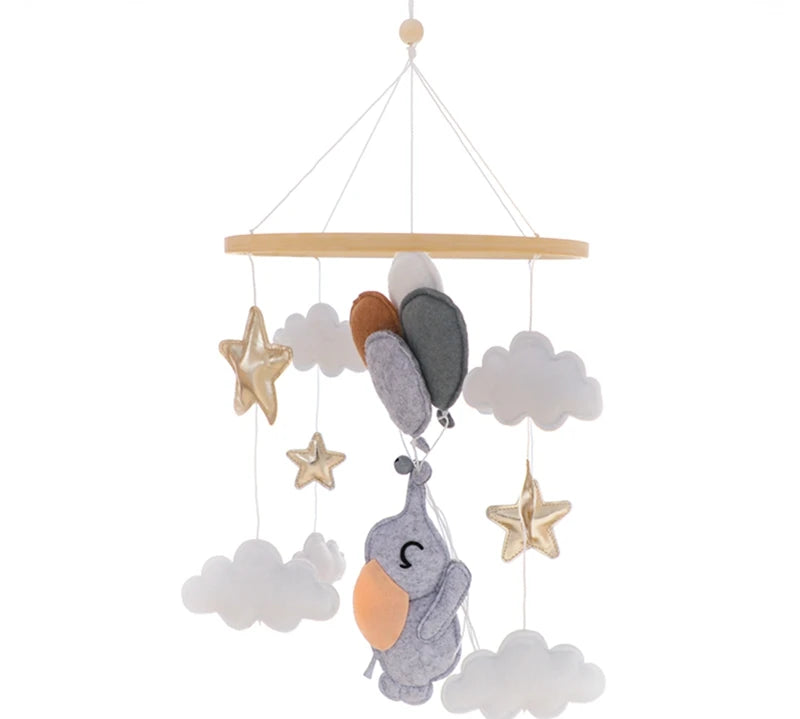 Let's Make Wooden Baby Rattles Soft Felt Cartoon Bear Cloudy Star Moon Hanging Bed Bell Mobile Crib Montessori Education Toys