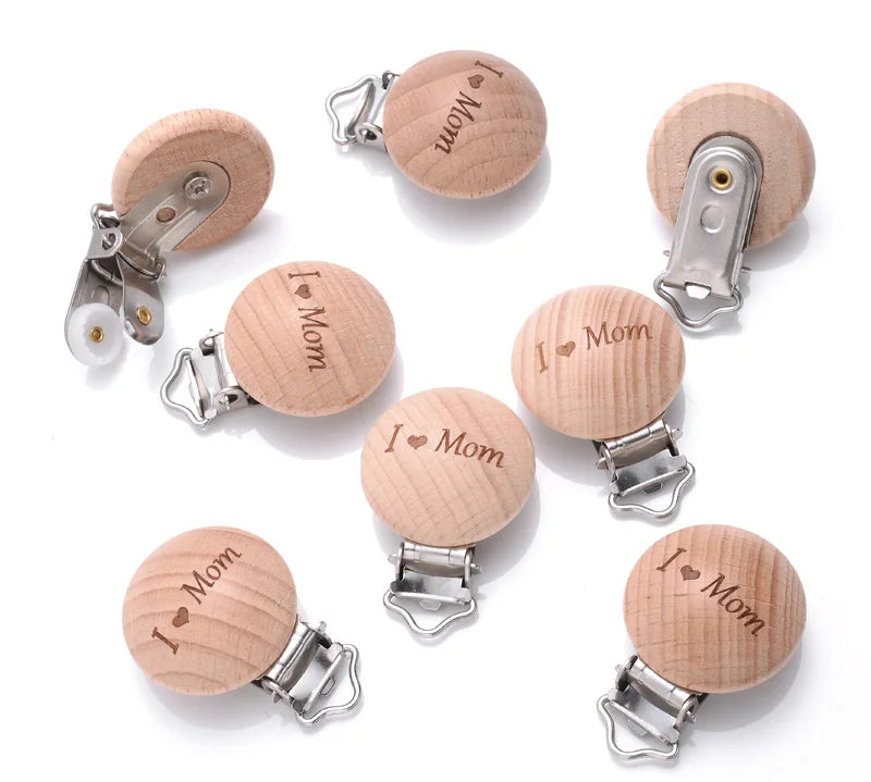 10Pcs Beech Wooden Pacifier Clip Baby Teether Soother Clasp Metal Nursing Accessories Chewable Teething Diy Dummy Clip Chains