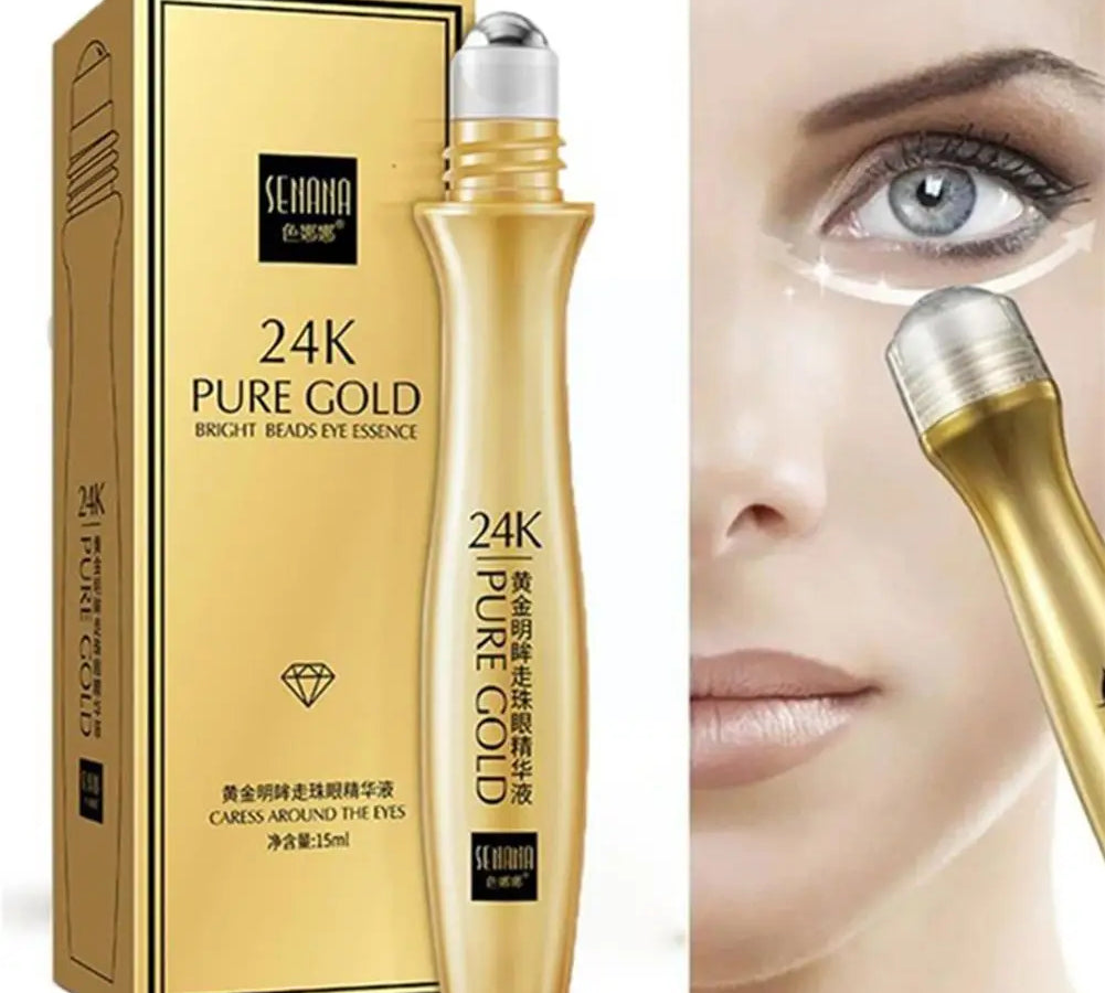 24K Gold Bright Eye Roller Eye Cream Hydrating Moisturizing Eye Serum Eye Care Dark Circles Removal Anti Eye Bags 15ml L2P8