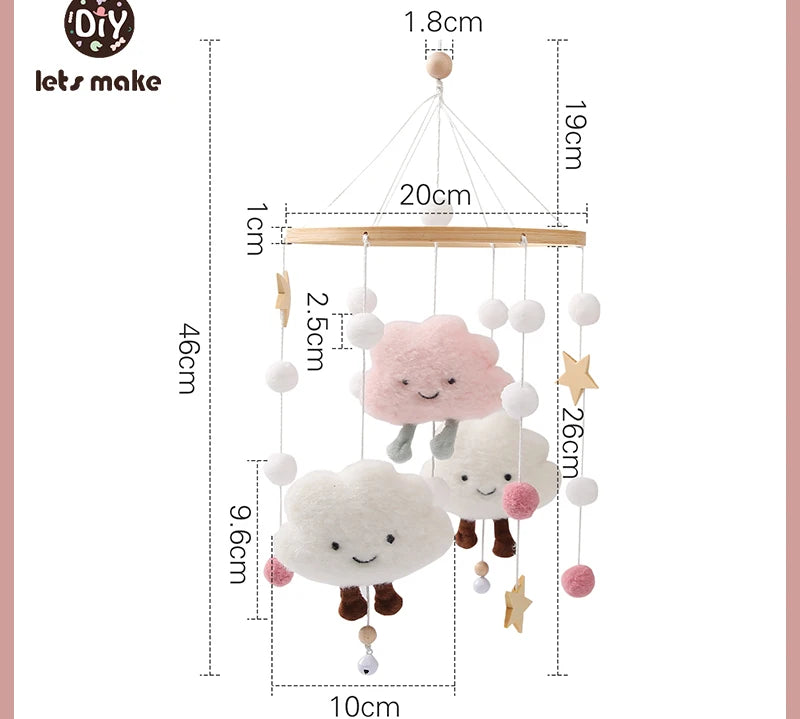 Let's Make Wooden Baby Rattles Soft Felt Cartoon Bear Cloudy Star Moon Hanging Bed Bell Mobile Crib Montessori Education Toys