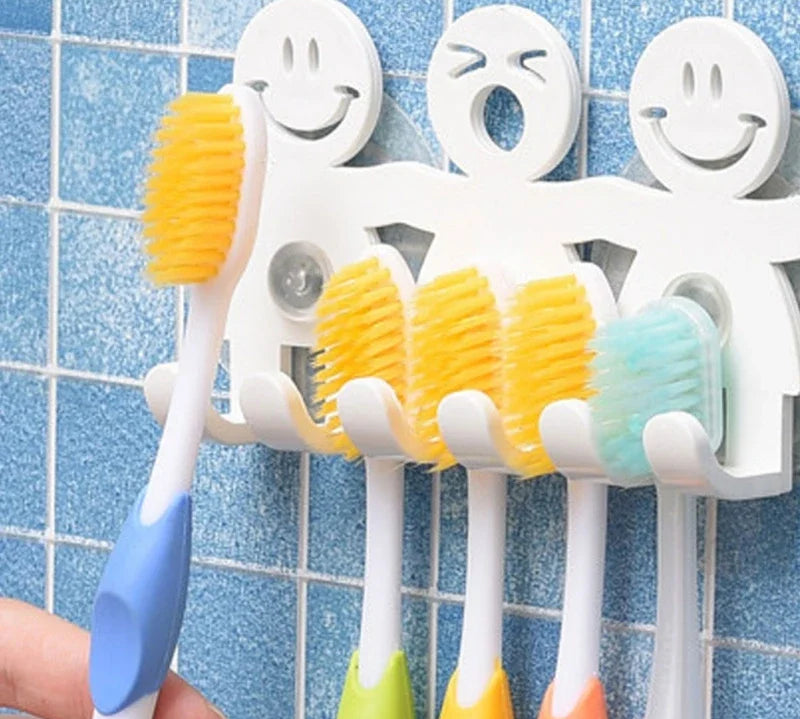 1Pc Toothbrush Holder Wall Mounted Suction Cup 5 Position Cute Cartoon Smile Bathroom Sets Bathroom Accessories