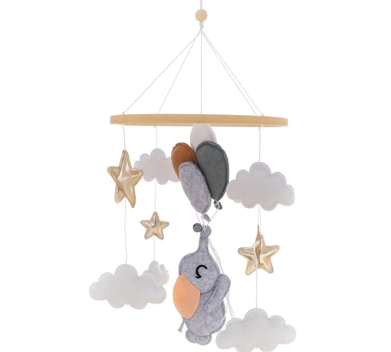 Baby Crib Mobile Wooden Bed Bell Rattle Toy Soft Felt Hot Air Balloon Wind Chime Pendant Newborn Comfort Bed Bell Toys Baby Gift