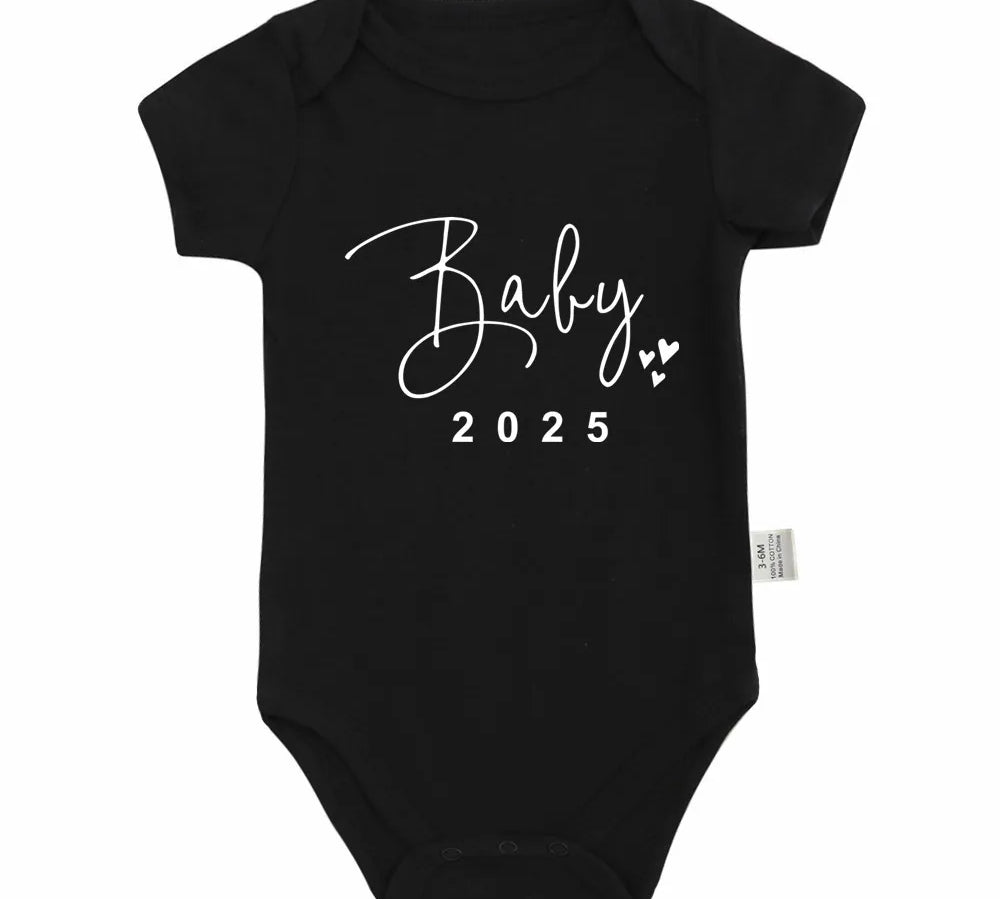 Baby 2025 Pregnancy Announcement Newborn Baby Bodysuits Cotton Summer Boys Girls Romper Jumpsuit Clothes Outfit