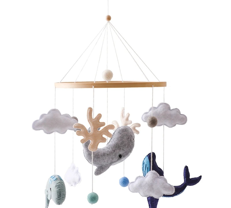 Let's Make Wooden Baby Rattles Soft Felt Cartoon Bear Cloudy Star Moon Hanging Bed Bell Mobile Crib Montessori Education Toys