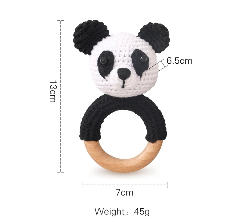 1PC Crochet Animal Bear Rattle Toy Soother Bracelet Wooden Teether Ring Baby Product Mobile Pram Crib Wooden Toys Newborn Gifts