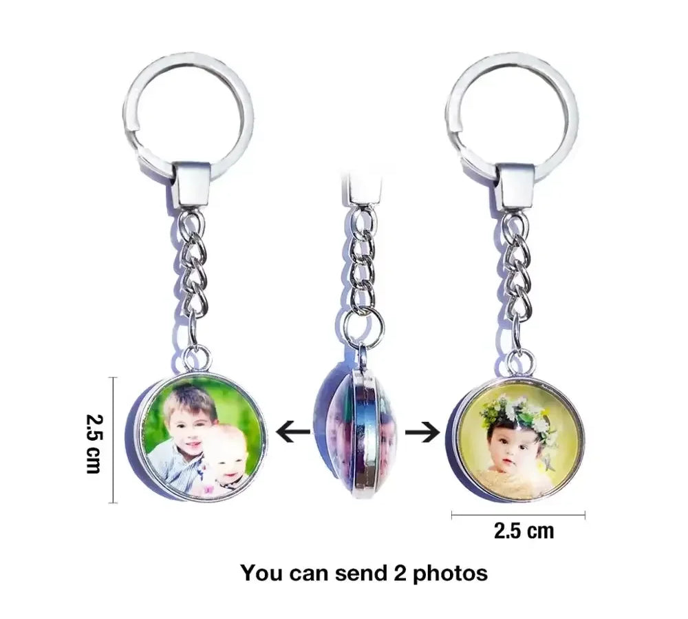 DIY Double Side Photo Custom Keychain Personalized Keyrings Customized Glass Cabochon Family Lovers Baby metal Key chain Gifts