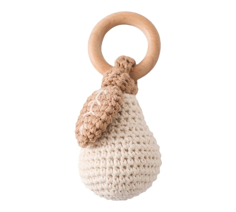 1PC Crochet Animal Bear Rattle Toy Soother Bracelet Wooden Teether Ring Baby Product Mobile Pram Crib Wooden Toys Newborn Gifts