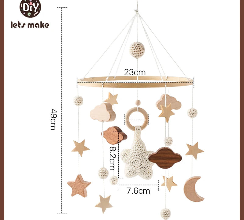 Let's Make Wooden Baby Rattles Soft Felt Cartoon Bear Cloudy Star Moon Hanging Bed Bell Mobile Crib Montessori Education Toys