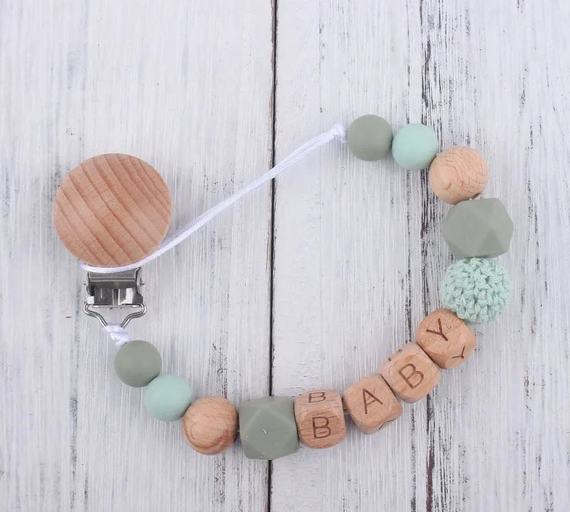 Personalized Name Baby Pacifier Clips Chains Silicone Beads Teethers Dummy Nipple Holder Clip Newborn Teething Toys Accessories